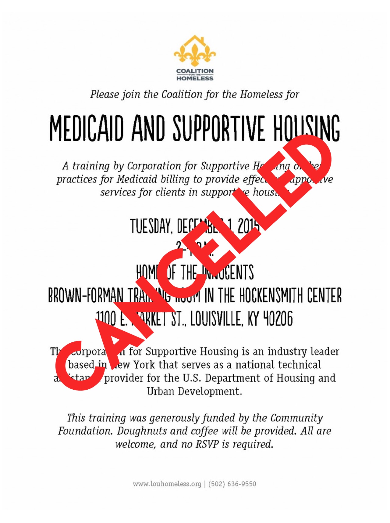 Cancelled Medicaid and Supportive Housing session